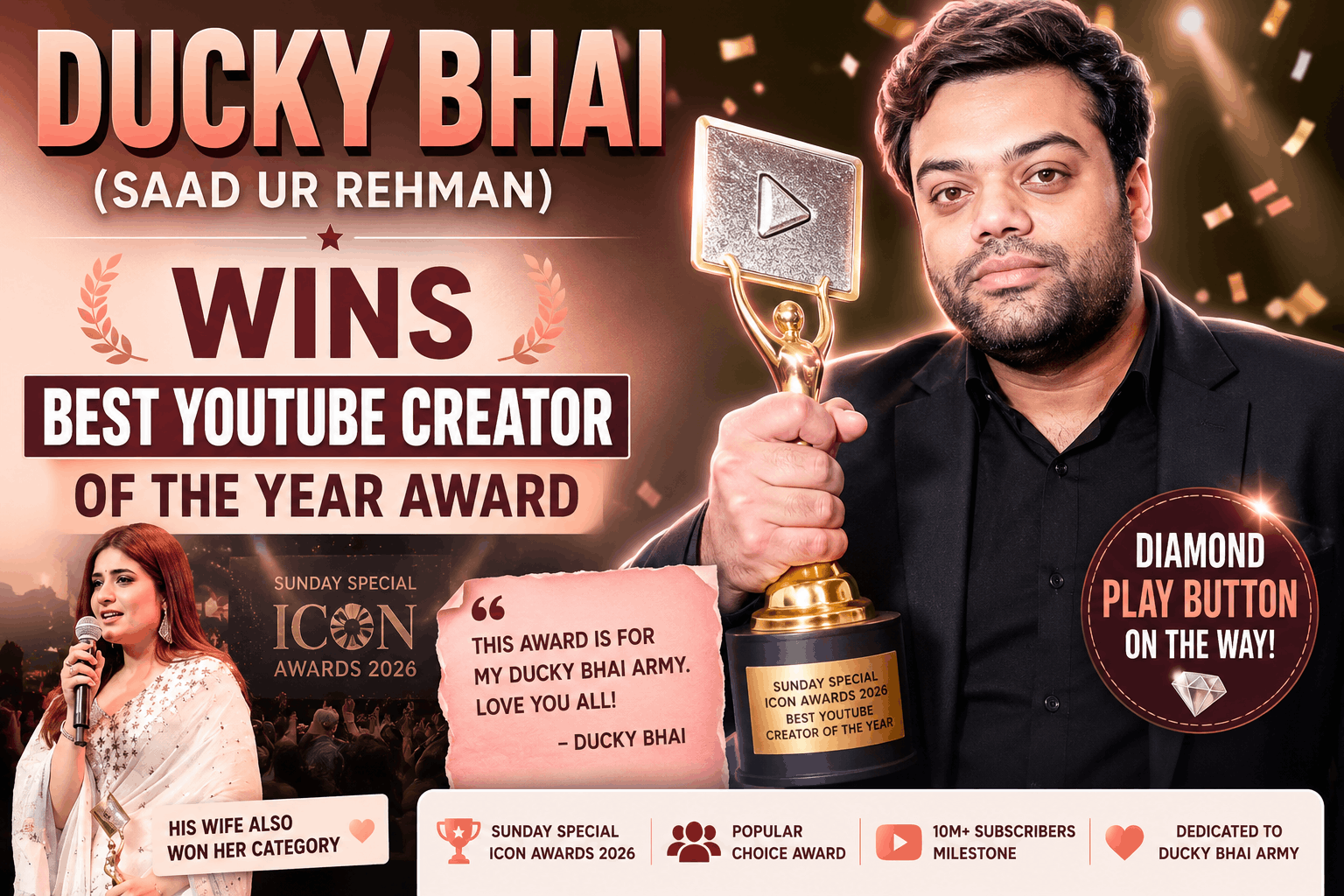 The Youtuber name ducky wins (Saad Ur Rehman) Wins Best YouTube Creator of the Year Award